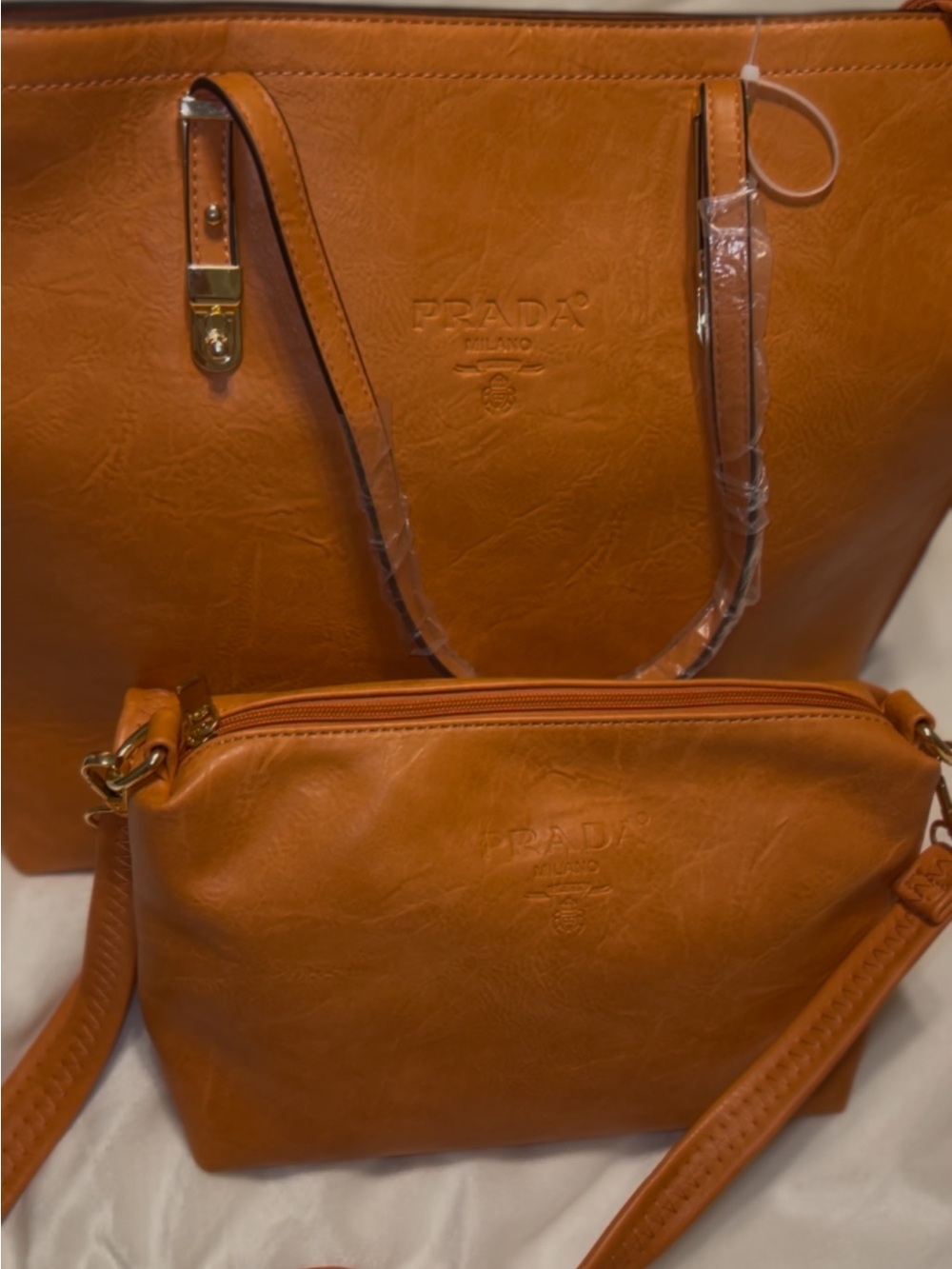 Prada Cognac Leather Tote with Gold-Tone Hardware - Picture 8 of 10